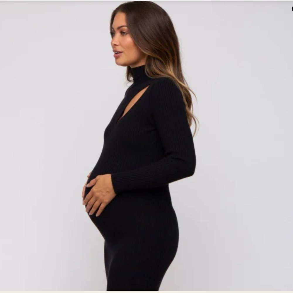 NEW!Black Cutout Fitted Maternity Knit Dress
